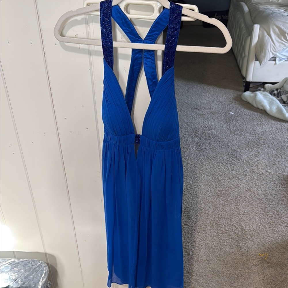 Cache Blue One Piece Swimsuit with Plunging Neckline and Thin Straps